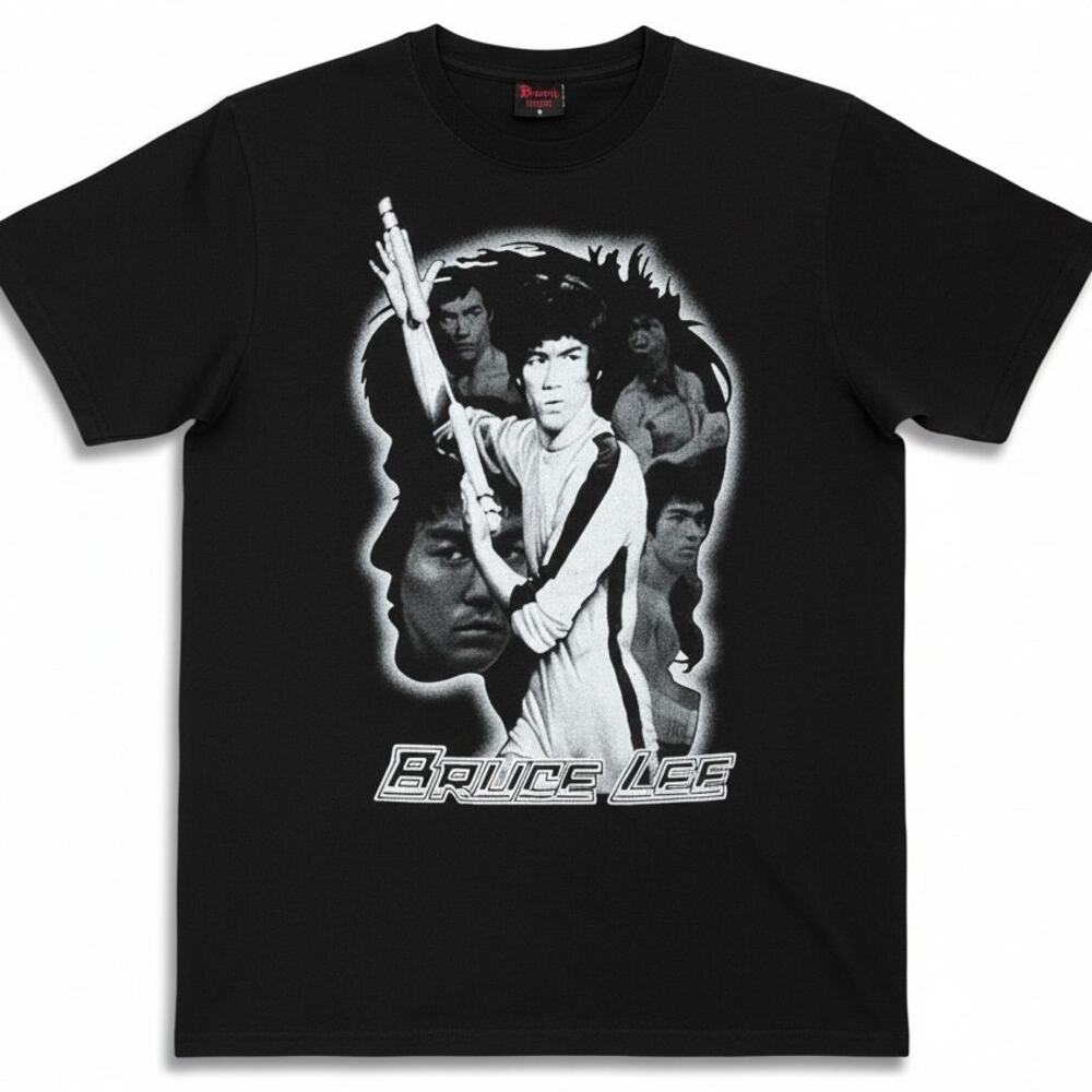 Vintage Bruce Lee Men's B&W Graphic T-Shirt Roman Liciam Karate Martial Arts S